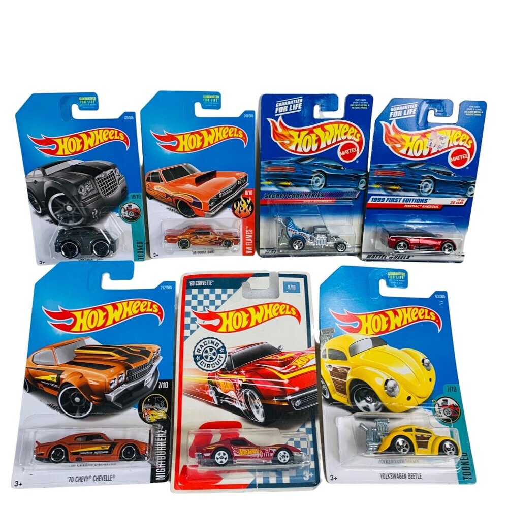 Hot Wheels Lot of 7 Die Cast Cars Baby Boomer Tooned Flames Nightburnerz Series